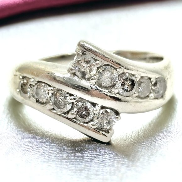 Genuine Criss Cross Wrap Band DIAMONDS PLATINUM 900 WHITE GOLD RING US Sz 5.75 - Picture 1 of 9